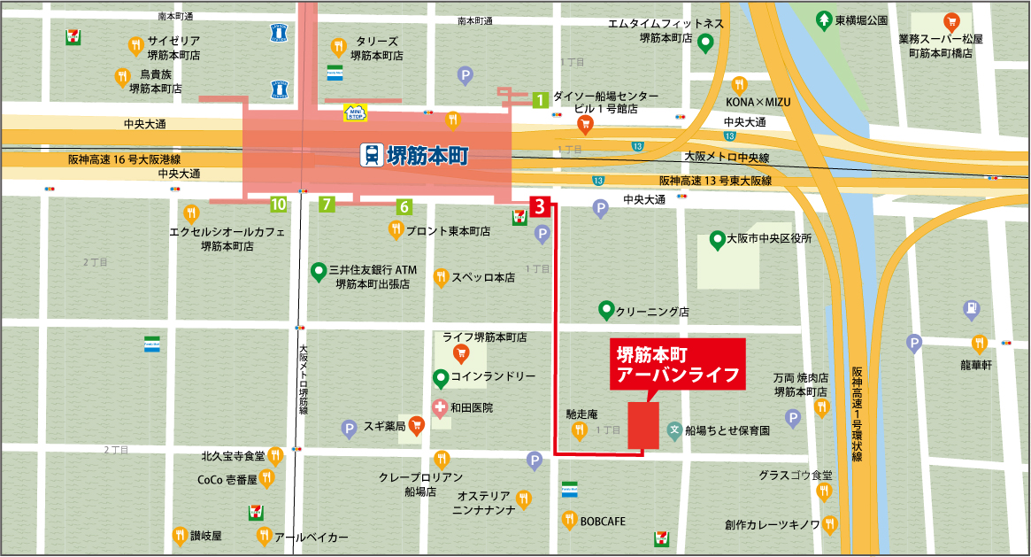 関西シェアハウス,堺筋本町アーバンライフ,地図